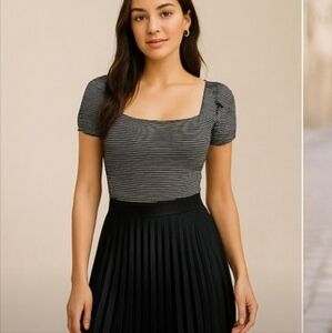 Urban Outfitters Square Neck Short Sleeve Striped Bodysuit - Black/White